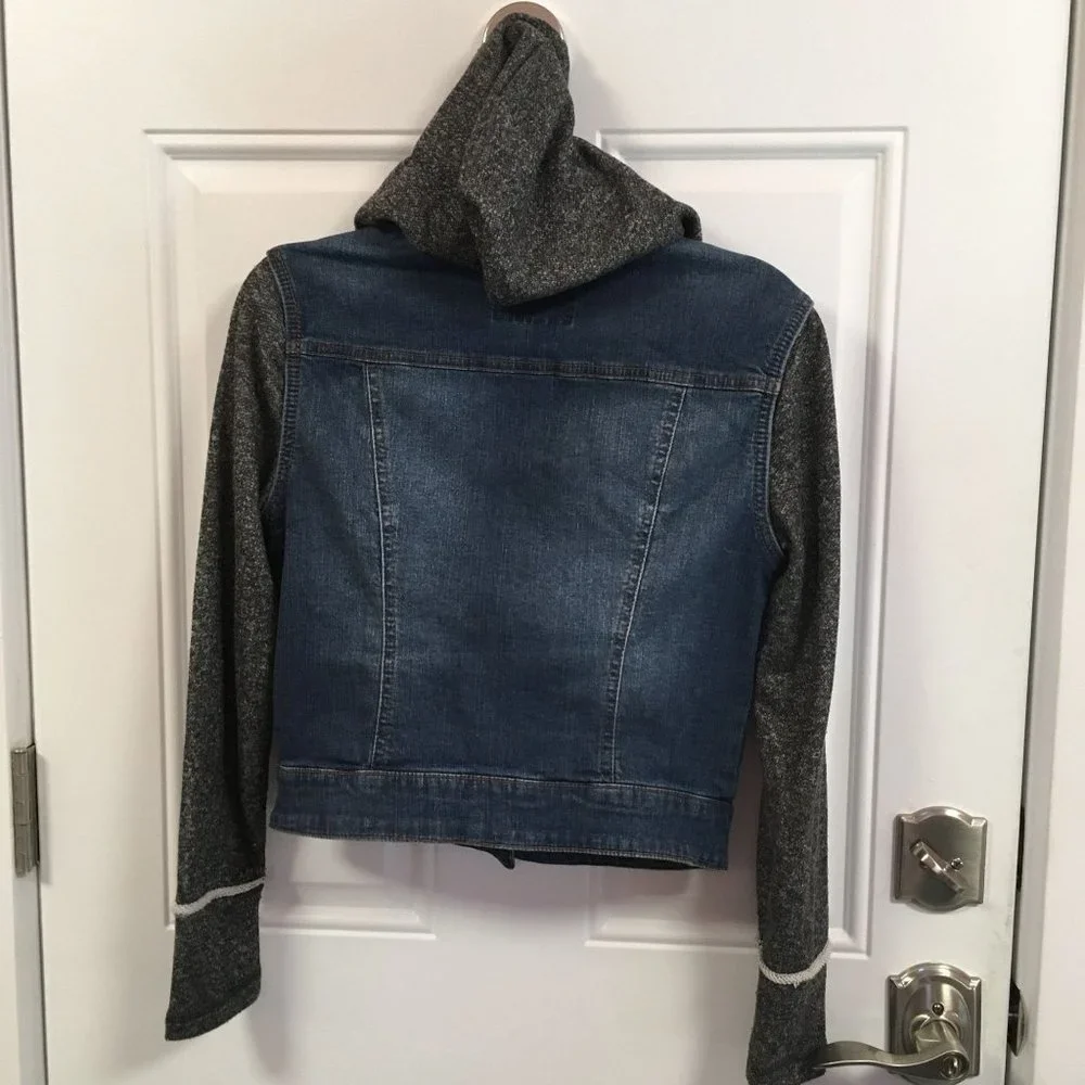 Mossimo Supply Co Cropped Distressed Denim Hooded Jacket - Blue - Size XS